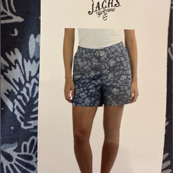 Jachs Girlfriend Cotton Blend Satin Cream Floral Mid Rise Chino Short Large NEW - Picture 3 of 9